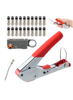 Generic Crimping Pliers Stripping Tool with 20 pieces of Compression F-Connectors, RG6 Crimping Pliers Connector Tool  - Image 1