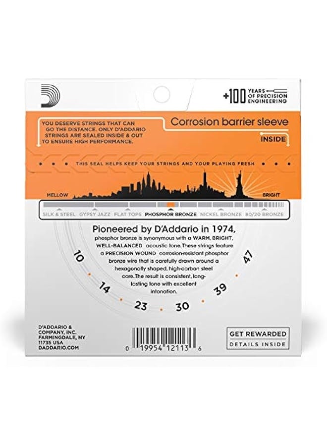 د'اداريو أوتار جيتار - أوتار جيتار صوتية من الفسفور برونز - EJ15 - طيف صوتي غني وكامل - مخصصة لجيتارات ذات 6 أوتار - خفيفة جدًا مقاس 10-47 - Image 2