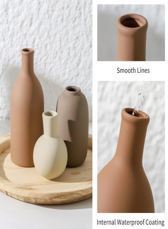ooit Ceramic Vases Set of 3, Modern Neutral Vase Rustic Farmhouse Vases Home Decor Pottery Pampas Vase Decoration Flowers Vases for Room Decor, Living Room, Table, Kitchen, Bathroom, Bedroom - Brown - Image 4