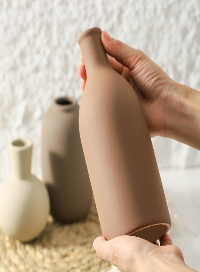 ooit Ceramic Vases Set of 3, Modern Neutral Vase Rustic Farmhouse Vases Home Decor Pottery Pampas Vase Decoration Flowers Vases for Room Decor, Living Room, Table, Kitchen, Bathroom, Bedroom - Brown - Image 5