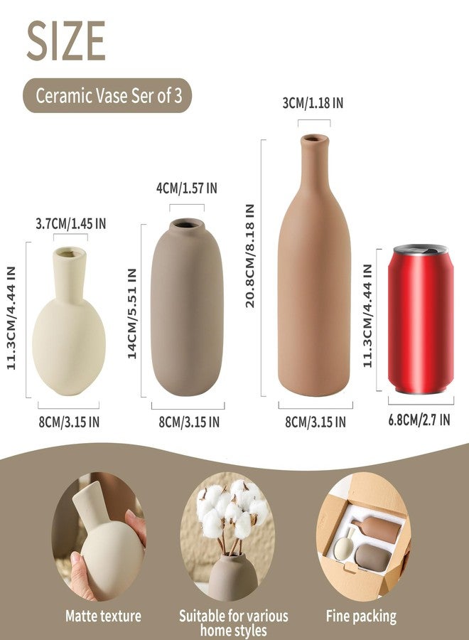 ooit Ceramic Vases Set of 3, Modern Neutral Vase Rustic Farmhouse Vases Home Decor Pottery Pampas Vase Decoration Flowers Vases for Room Decor, Living Room, Table, Kitchen, Bathroom, Bedroom - Brown - Image 3