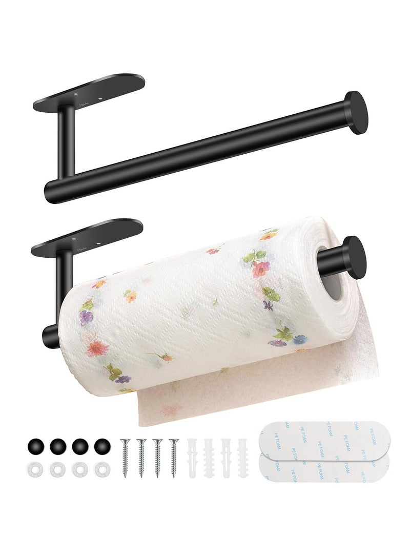 Paper Towel Holder Wall Mount, Self Adhesive Or Drilling Under Cabinet Kitchen, 13.2 inch Stainless Steel Paper Towel Roll Rack, Towel Roll Hanger for Bathroom 2Pack(Rectangle-Black) - Image 1