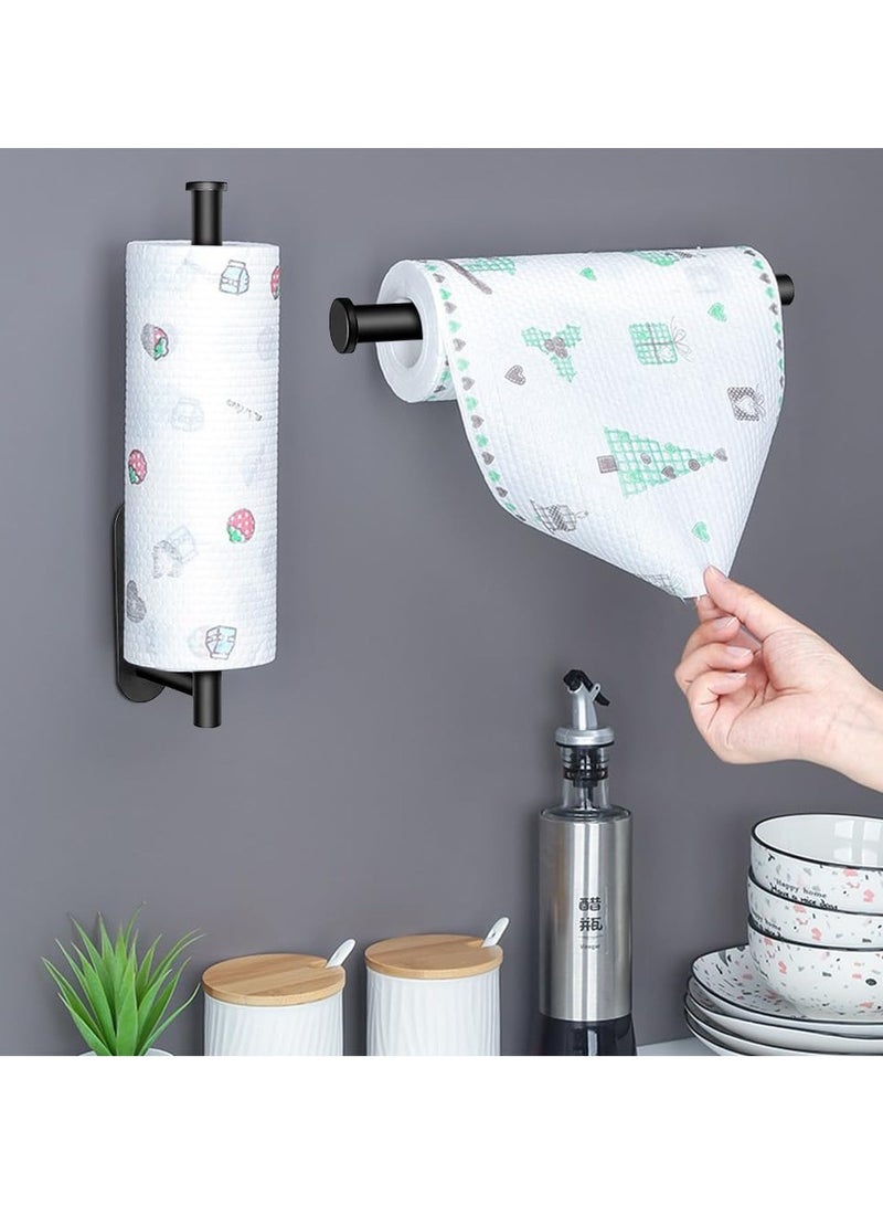 Paper Towel Holder Wall Mount, Self Adhesive Or Drilling Under Cabinet Kitchen, 13.2 inch Stainless Steel Paper Towel Roll Rack, Towel Roll Hanger for Bathroom 2Pack(Rectangle-Black) - Image 4