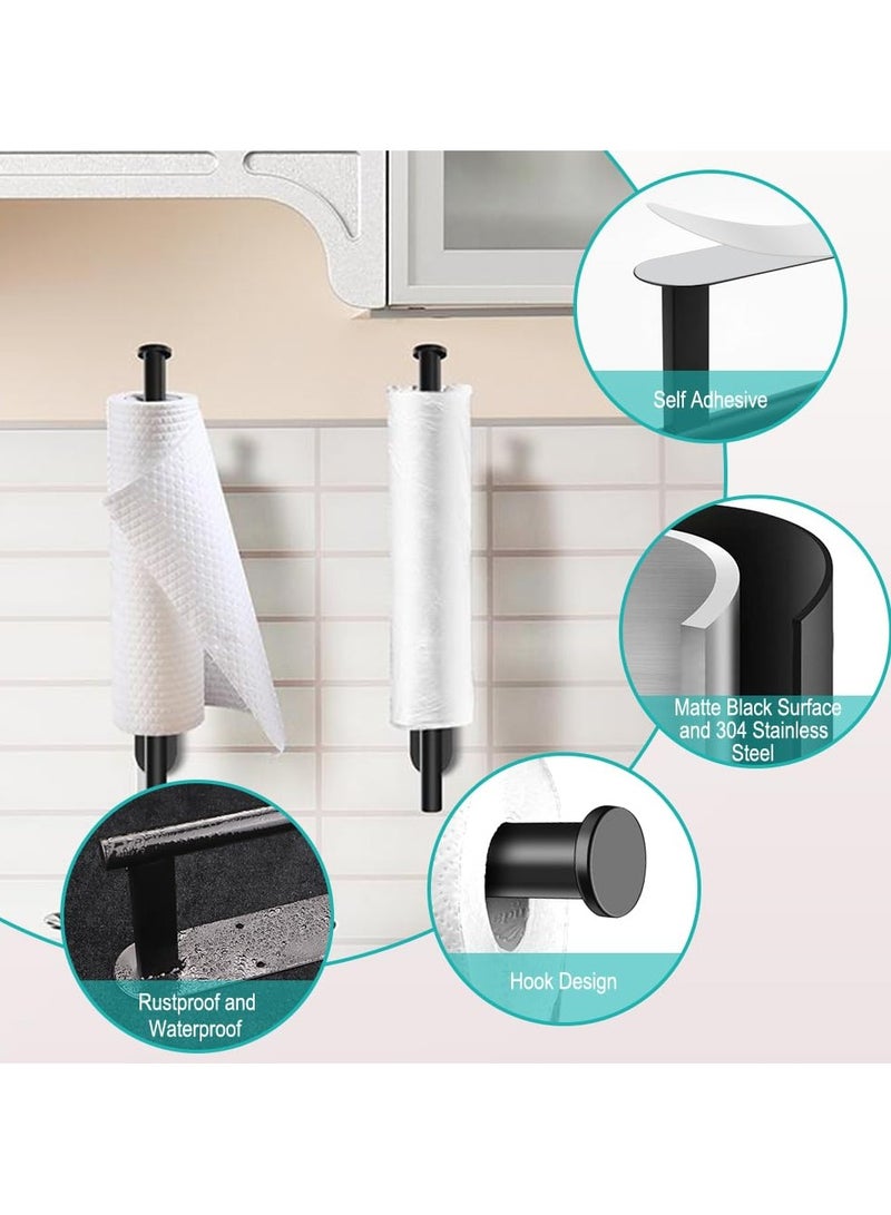 Paper Towel Holder Wall Mount, Self Adhesive Or Drilling Under Cabinet Kitchen, 13.2 inch Stainless Steel Paper Towel Roll Rack, Towel Roll Hanger for Bathroom 2Pack(Rectangle-Black) - Image 3