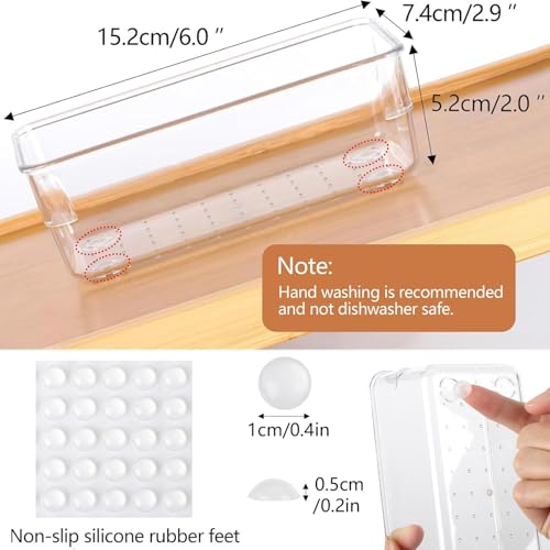 Ohlove 6Pcs Clear Plastic Drawer Organizers Tray 6 x 3 Storage Bins with 25Pcs Nonslip Pads for Makeup Jewelries Kitchen Utensils Bathroom and Office - Image 3