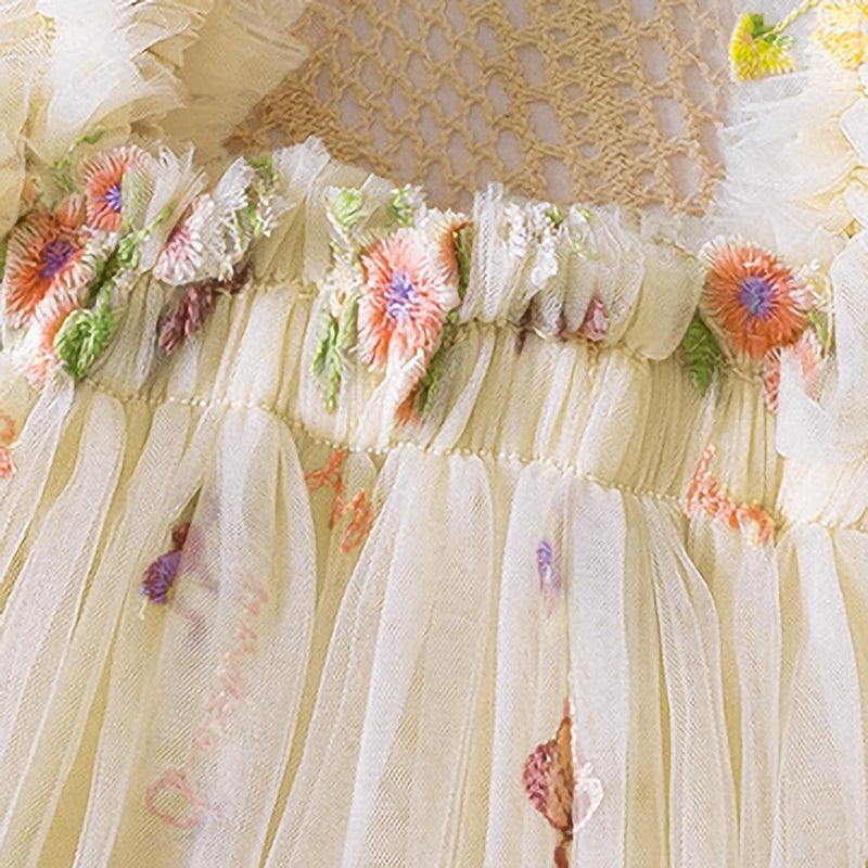 Nileafes Baby Girl Casual Tutu Dress Strap Tulle Flower Butterflies Embroidery Princess Dresses Size 80 (6-12 Months, 07-Yellow) - Image 2