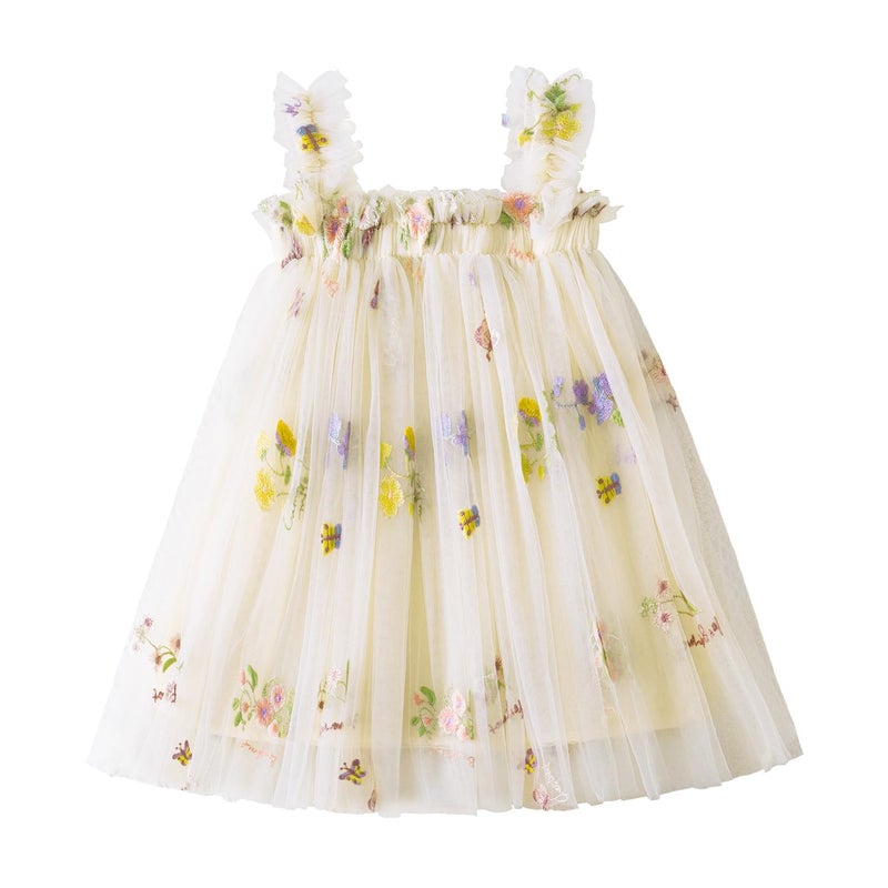 Nileafes Baby Girl Casual Tutu Dress Strap Tulle Flower Butterflies Embroidery Princess Dresses Size 80 (6-12 Months, 07-Yellow) - Image 4