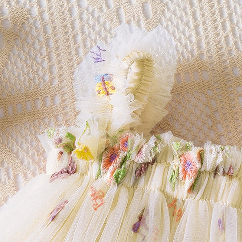 Nileafes Baby Girl Casual Tutu Dress Strap Tulle Flower Butterflies Embroidery Princess Dresses Size 80 (6-12 Months, 07-Yellow) - Image 5