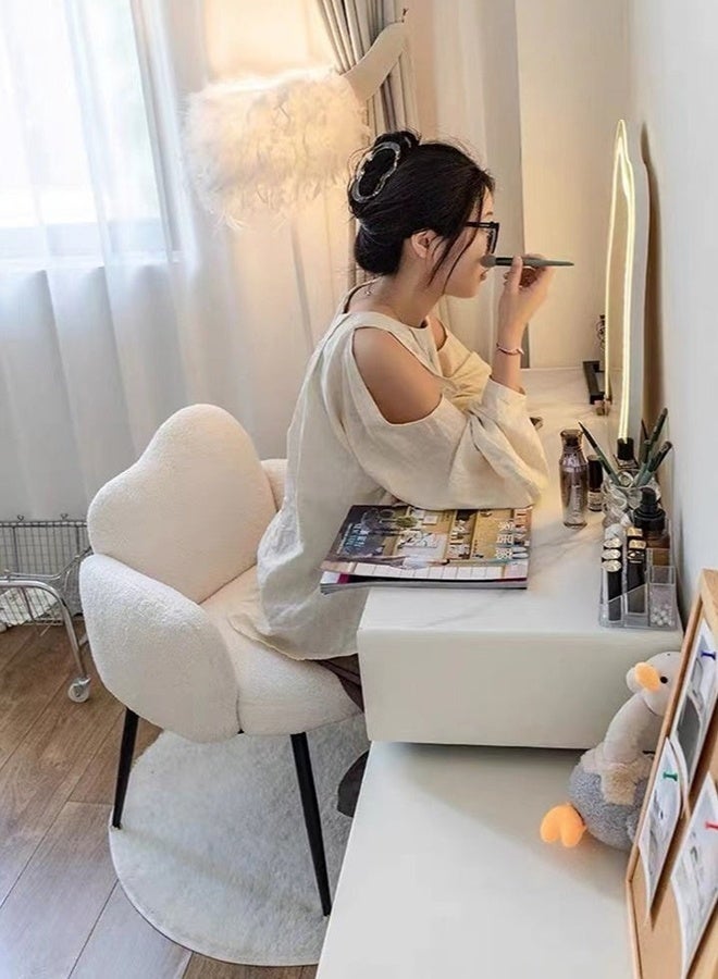 WALALLA Makeup Vanity Chair with Arms - Elegant Fabric Accent Chair Metal Legs & Plush Backrest for Bedroom, Living Room & Office (White) - Image 2