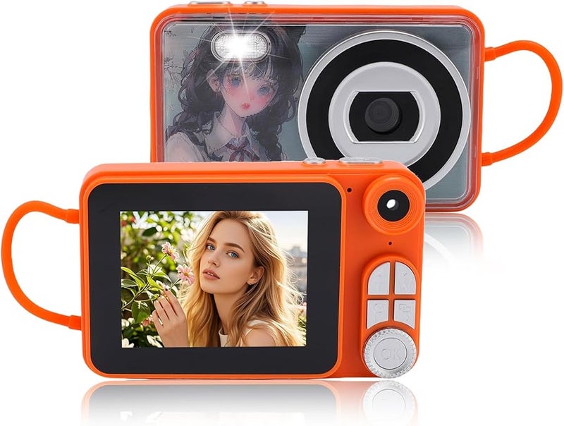 كاميرا رقمية برتقالية بدقة 4K و48 ميجابكسل مع تركيز تلقائي وعدسة مزدوجة وتكبير 18X للمراهقين والمبتدئين - Image 1