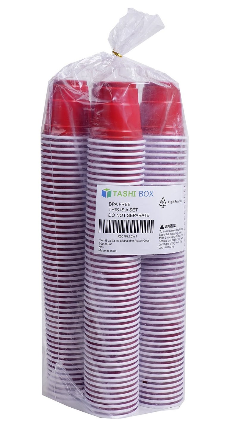 TashiBox TashiBox Disposable Mini Red Shot Glasses - 2.5 Ounce - 200 Count - Mini Party Cups  Jager Bomb  Jello Shots  Sample Cups. - Image 4