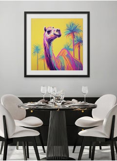 Art Decor Art Decor Camel and Palm Trees Pop Art Neon Colors Yellow Art Square Art with Matboard Modern Art Wall Art Wall Décor for Living Room Bedroom Home Office Gifting  - Image 2
