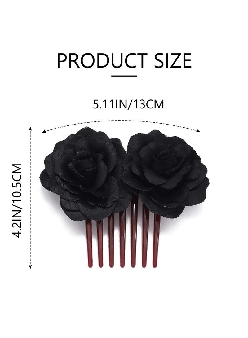 KASTWAVE Black Flower Hair Comb Rose Flower Wedding Hair Pieces Floral Headpiece Hair Dress Bridal Festival CostumeHair Pins for Women and Girls - Image 2