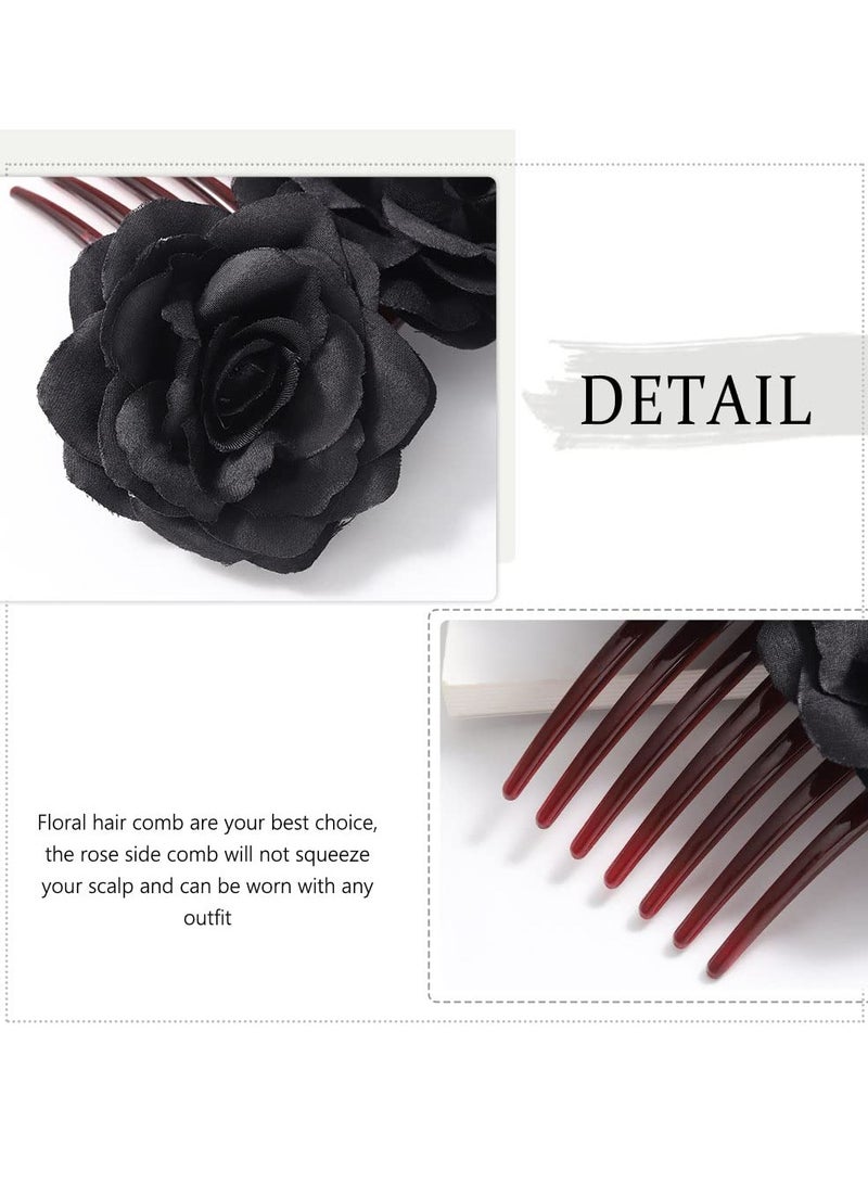 KASTWAVE Black Flower Hair Comb Rose Flower Wedding Hair Pieces Floral Headpiece Hair Dress Bridal Festival CostumeHair Pins for Women and Girls - Image 4