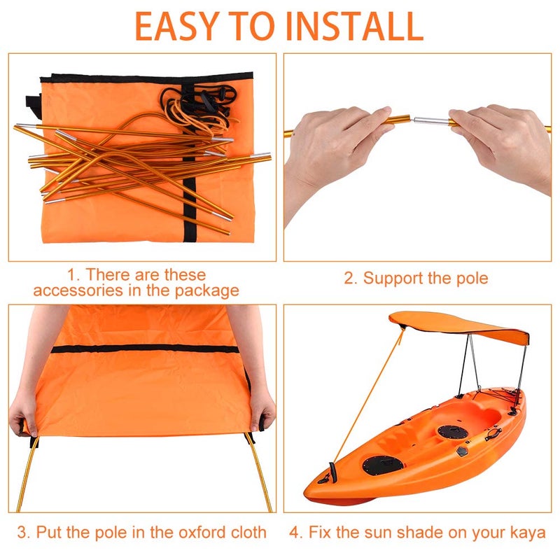 KUUQA Kayak Boat Canoe Sun Shade Canopy for Single Person, Kayak Accessories Valentines Day Anniversary Birthday Gifts for Him Her Husband Wife（Orange） - Image 2