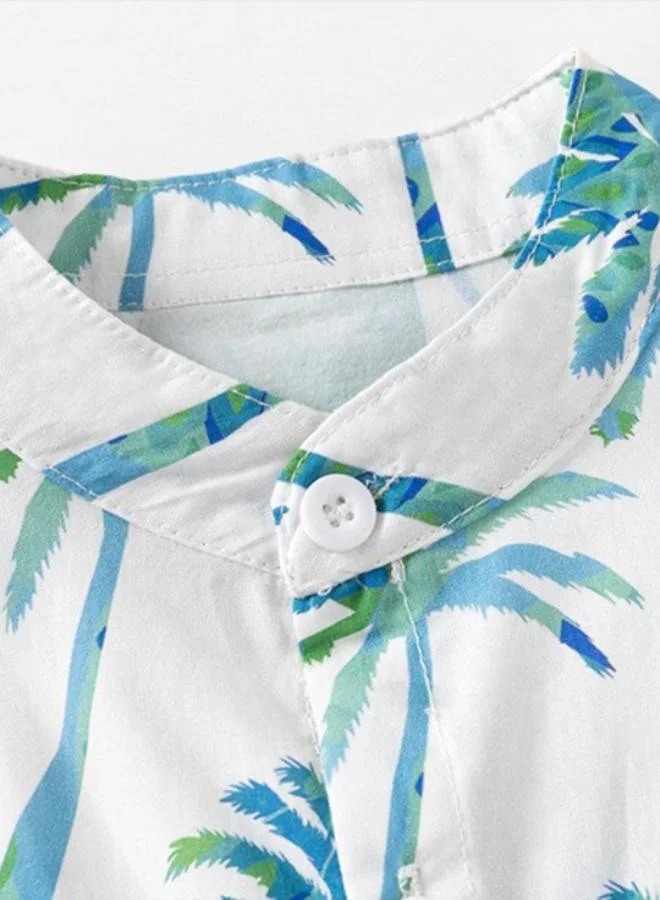 YUNIQEE White Mandarin Collar Short Sleeve Floral Shirt
