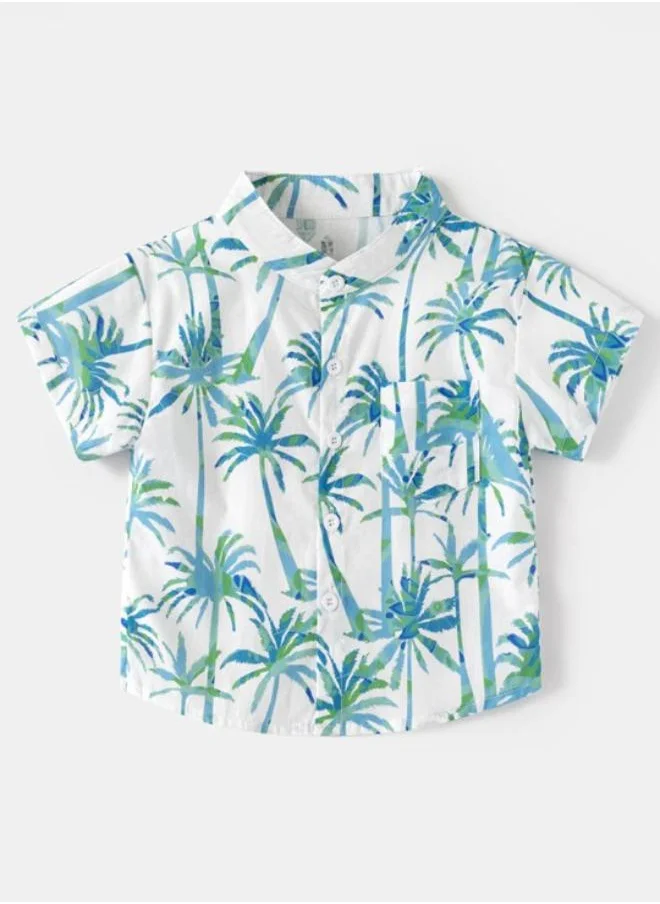 YUNIQEE White Mandarin Collar Short Sleeve Floral Shirt