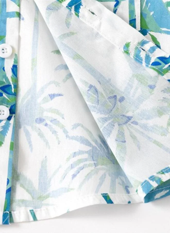 YUNIQEE White Mandarin Collar Short Sleeve Floral Shirt