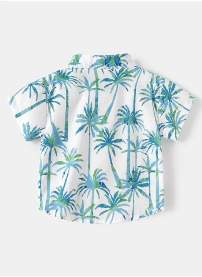 YUNIQEE White Mandarin Collar Short Sleeve Floral Shirt