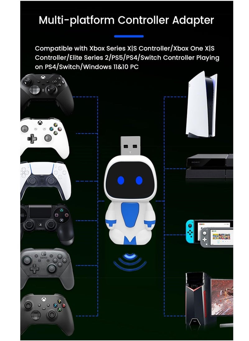 Controller Wireless Adapter for Switch, Windows, PS4, PS5, with Controller Full Functions Support and Gyroscopic, Compatible with Xbox Controller, Switch Pro, PS4/PS5 Controller