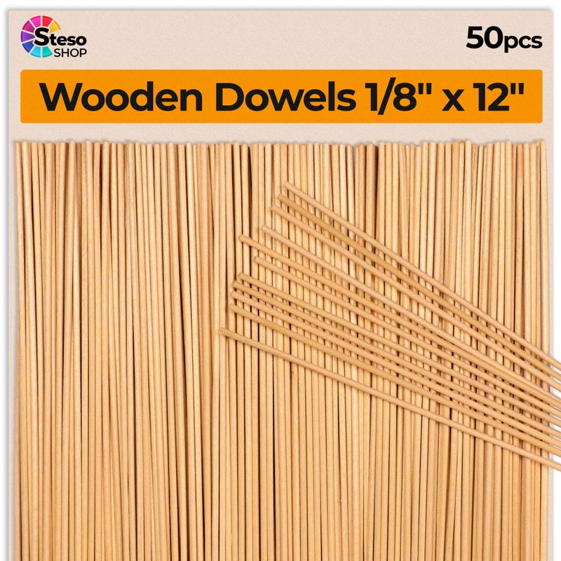 StesoSHOP Wooden Dowel Rods  Thin 12 inch 18 Dowels  50 pcs  Crafts  Best Price  Wedding Ribbon Wands  30cm3mm