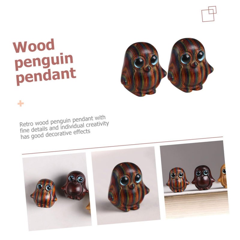 Uonlytech DIY Wooden Penguin Pendant Charming Key Chain Accessories For Car Interior Decor Retro Woodcraft Coffee - Image 5