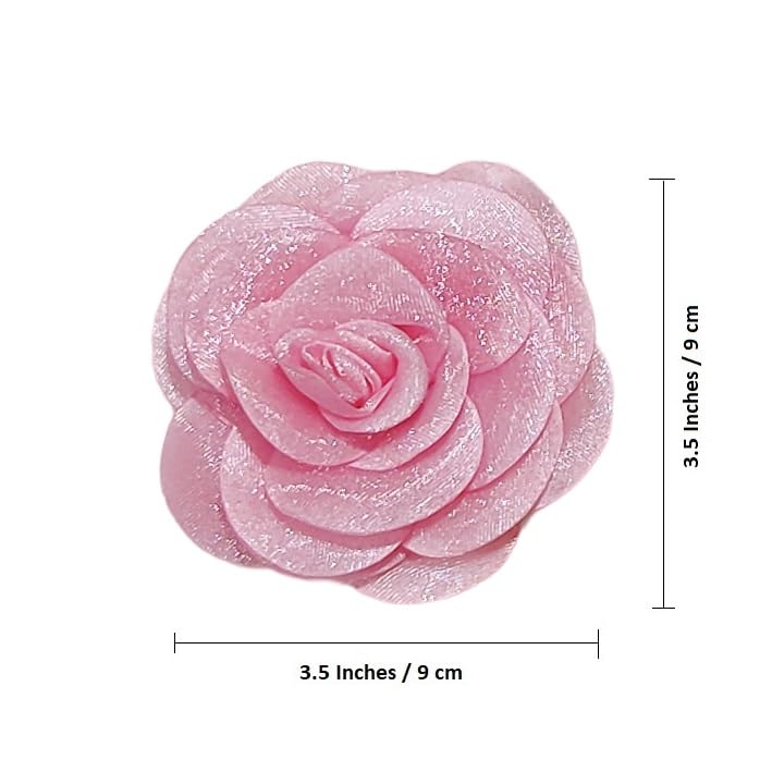 Generic Beads & Crafts: Organza Fabric Flowers with 3.5" / 9cm for Home Decoration, Dress, Boutique, DIY Art Craft (Pack of 2 Pcs) (Baby Pink)  - Image 2