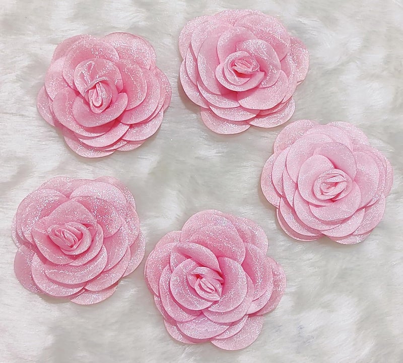 Generic Beads & Crafts: Organza Fabric Flowers with 3.5" / 9cm for Home Decoration, Dress, Boutique, DIY Art Craft (Pack of 2 Pcs) (Baby Pink)  - Image 1