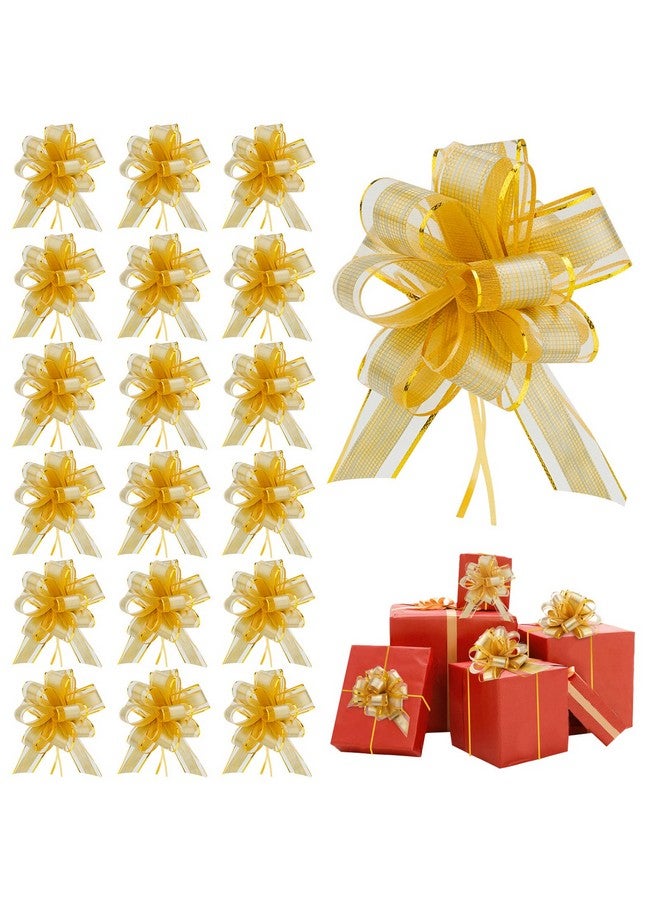 AMCAMI 20 Pieces Large Pull Bows For Gift Wrapping Christmas Big Gold Ribbon Bows For Xmas Gift Baskets Wine Bottles Decoration Gift Bows Organza Pull Bow For Wedding Party Birthdays Holidays - Image 1