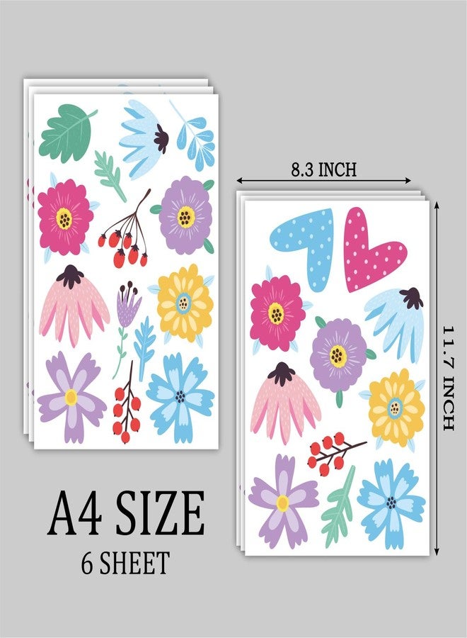 CVANU Pack of 6 Beautiful Floral Flowers & Hearts Printed on Self-Adhesive Vinyl Wall Sticker for Wall Decoration (11.7inch X 8.3inch)_460 - Image 4