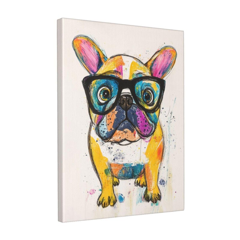 Graffiti French Bulldog Canvas Wall Art Colorful Banksy Frenchie Dog Pictures Pop Art Painting Animal Prints Modern Artwork for Bathroom Living Room Bedroom Office Framed Wall Decor 12"x16"