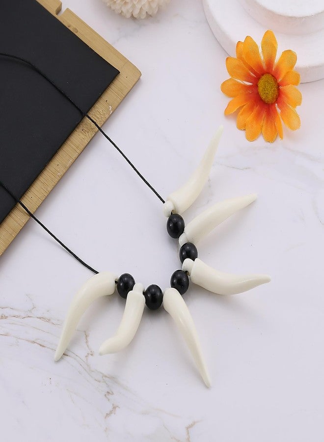 kepvrio Halloween Bone Necklace for Womens Vintage Bone Skull Pendant Necklace Halloween Ivory Tooth Necklace Hand Bones Halloweens Choker Necklace Prehistoric Caveman Halloweens Costume Jewelry (Style-B) - Image 4