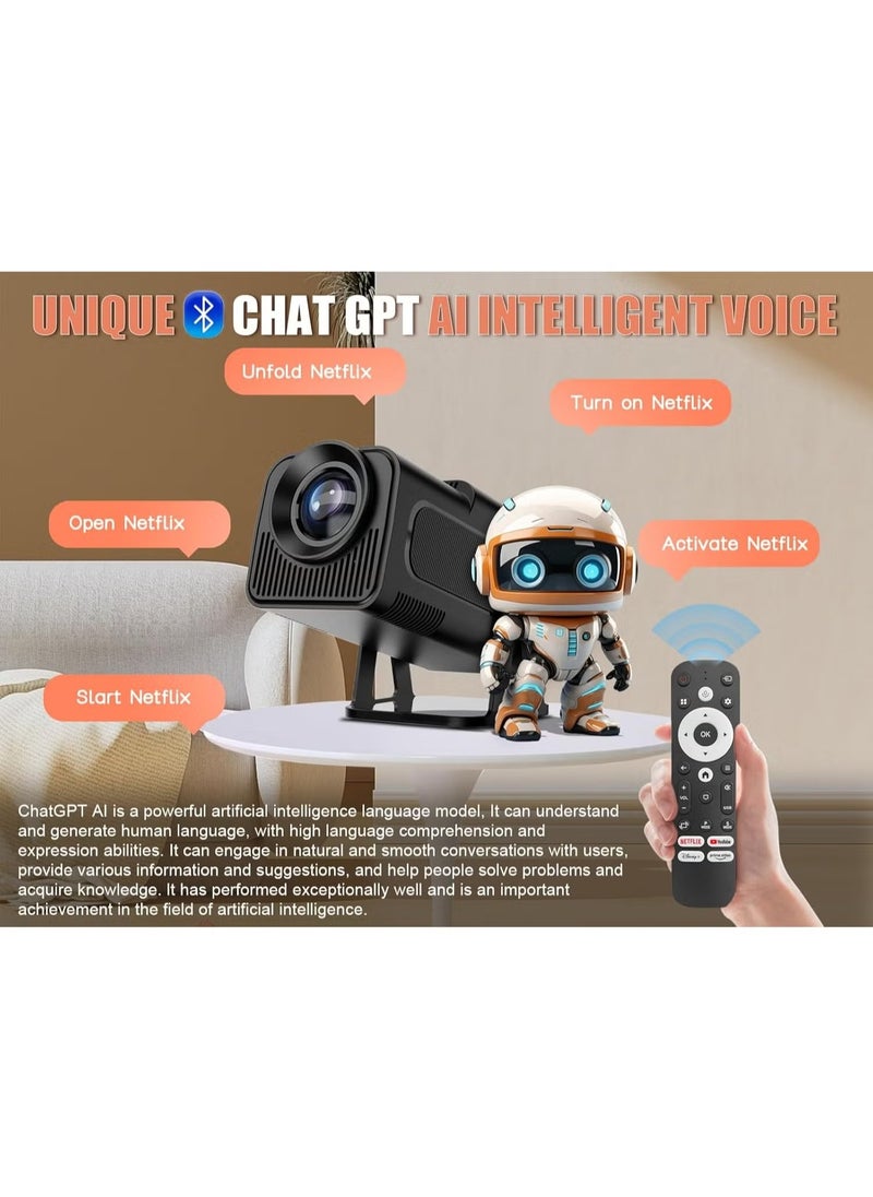 TIGER HY320 NTV Smart Portable Projector – Native 1080P Full HD, 320 ANSI Lumens, Built-In Official TV Apps, ChatGPT Voice Assistant, 5G WiFi, Bluetooth 5.2, HDMI/USB/AV, Compact Design, Home Theater & Outdoor Movie Projector for Streaming & Entertainment  - Image 3