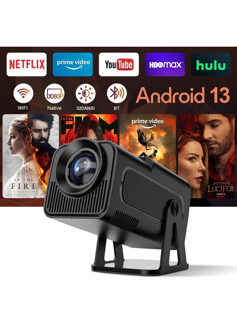 TIGER HY320 NTV Smart Portable Projector – Native 1080P Full HD, 320 ANSI Lumens, Built-In Official TV Apps, ChatGPT Voice Assistant, 5G WiFi, Bluetooth 5.2, HDMI/USB/AV, Compact Design, Home Theater & Outdoor Movie Projector for Streaming & Entertainment  - Image 1