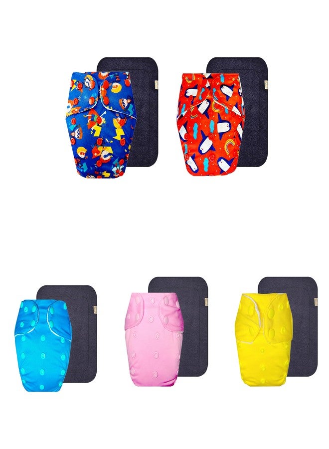 حفاضات قماشية فاخرة من دمبلدو مع حشوة سوداء (عبوة من 5) | ناعمة ولطيفة | تسمح بمرور الهواء | مناسبة للسفر | للاستخدام طوال اليوم | من 3 أشهر إلى 3 سنوات | للجنسين - Image 1