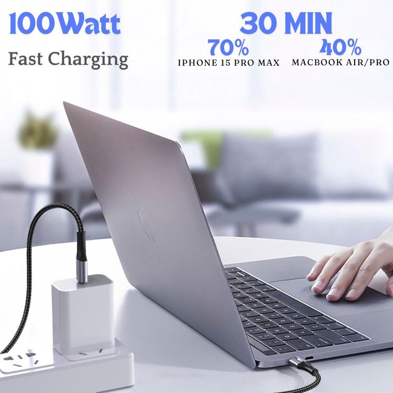 ZAUQ USB-C Cable 2m Nylon Braided – 100W Fast Charging & 5A High-Speed Data Transfer - USB C To USB CCompatible with MacBook Air MacBook Pro iPhone 15 Pro Max iPhone 16 Pro Max by ZAUQ - Image 2