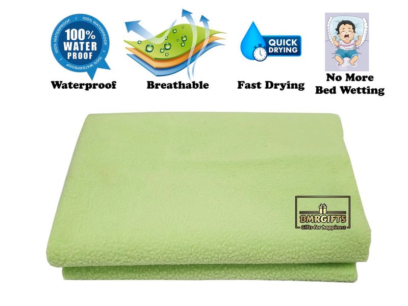 BMRGIFTS Cotton Extra Absorbent Waterproof Quick Dry Sheet for Baby Anti Piling Fleece Washable Mattress Protector & Bed Protector Sheet for Toddler Children Double Bed Size, 208x230 cm Light Green - Image 3