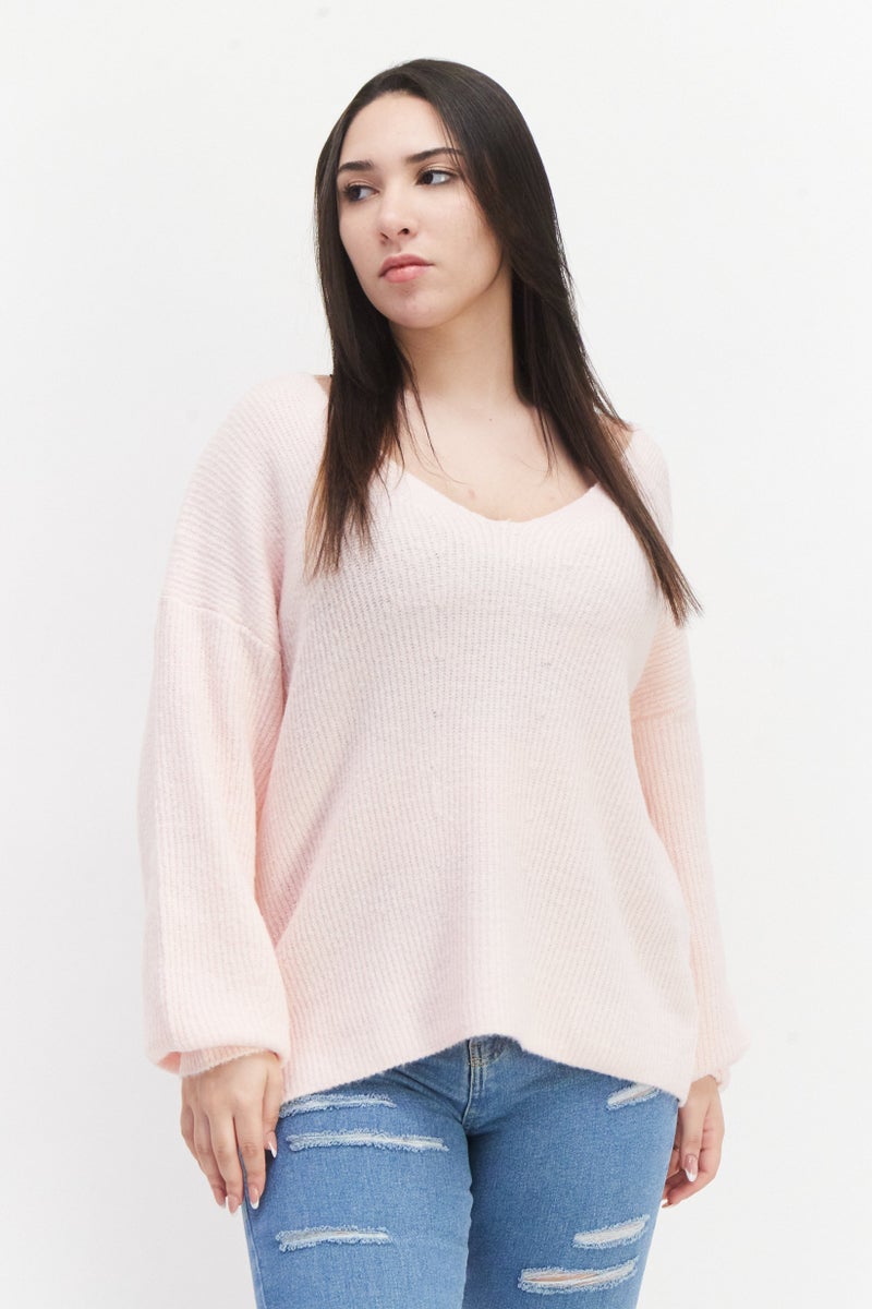 French Connection سويتر نسائي بأكمام طويلة ذو ملمس، وردي - Image 1