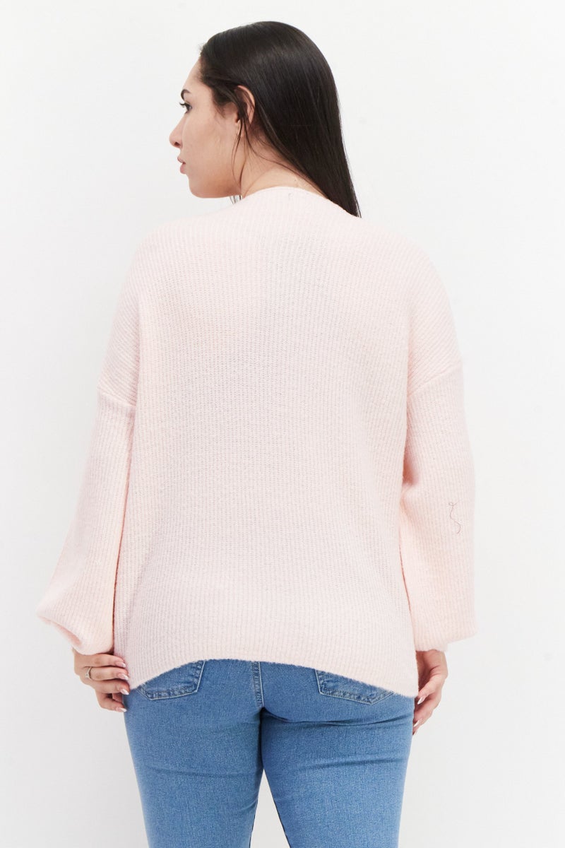 French Connection سويتر نسائي بأكمام طويلة ذو ملمس، وردي - Image 3