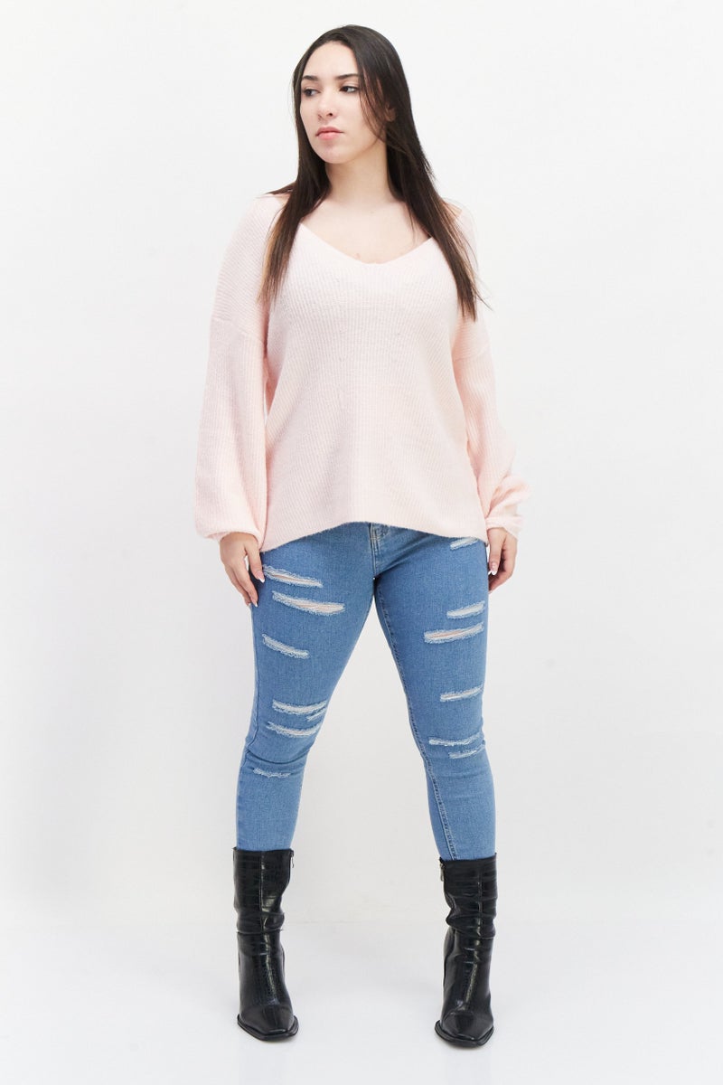 French Connection سويتر نسائي بأكمام طويلة ذو ملمس، وردي - Image 2