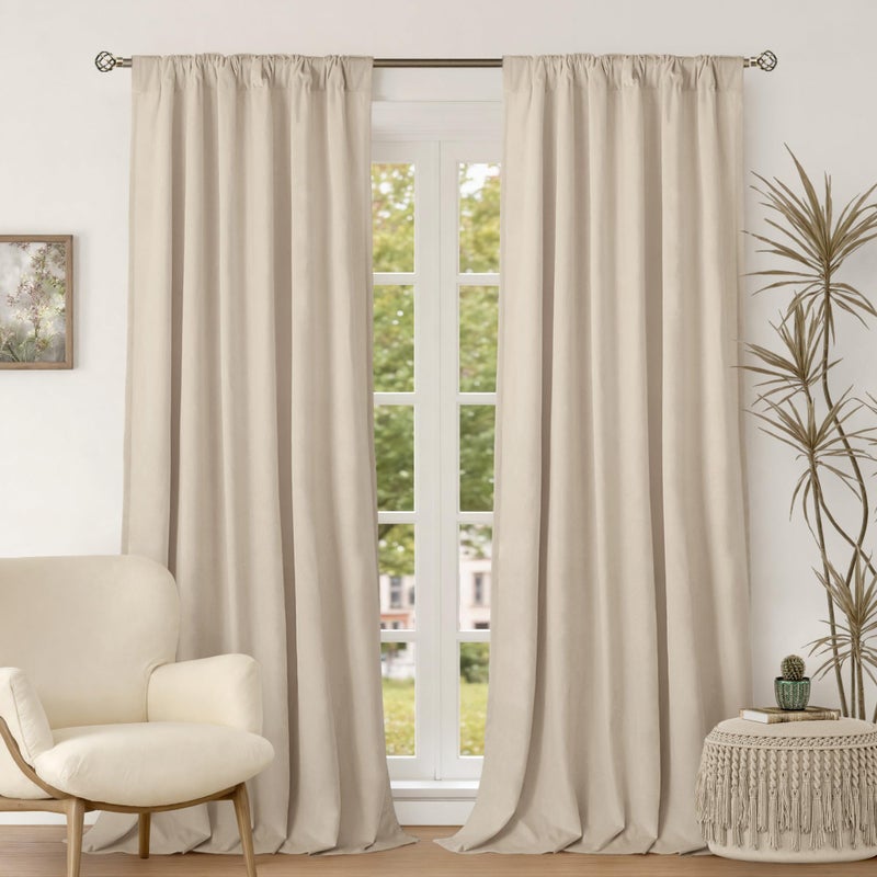BGment Cream Beige Velvet Curtains 84 Inch for Bedroom, Thick Thermal Insulated Room Darkening Curtains Noise Reduce Back Tab and Rod Pocket Window Panels for Living Room, 2 Panels, 52 x 84 Inch - Image 2
