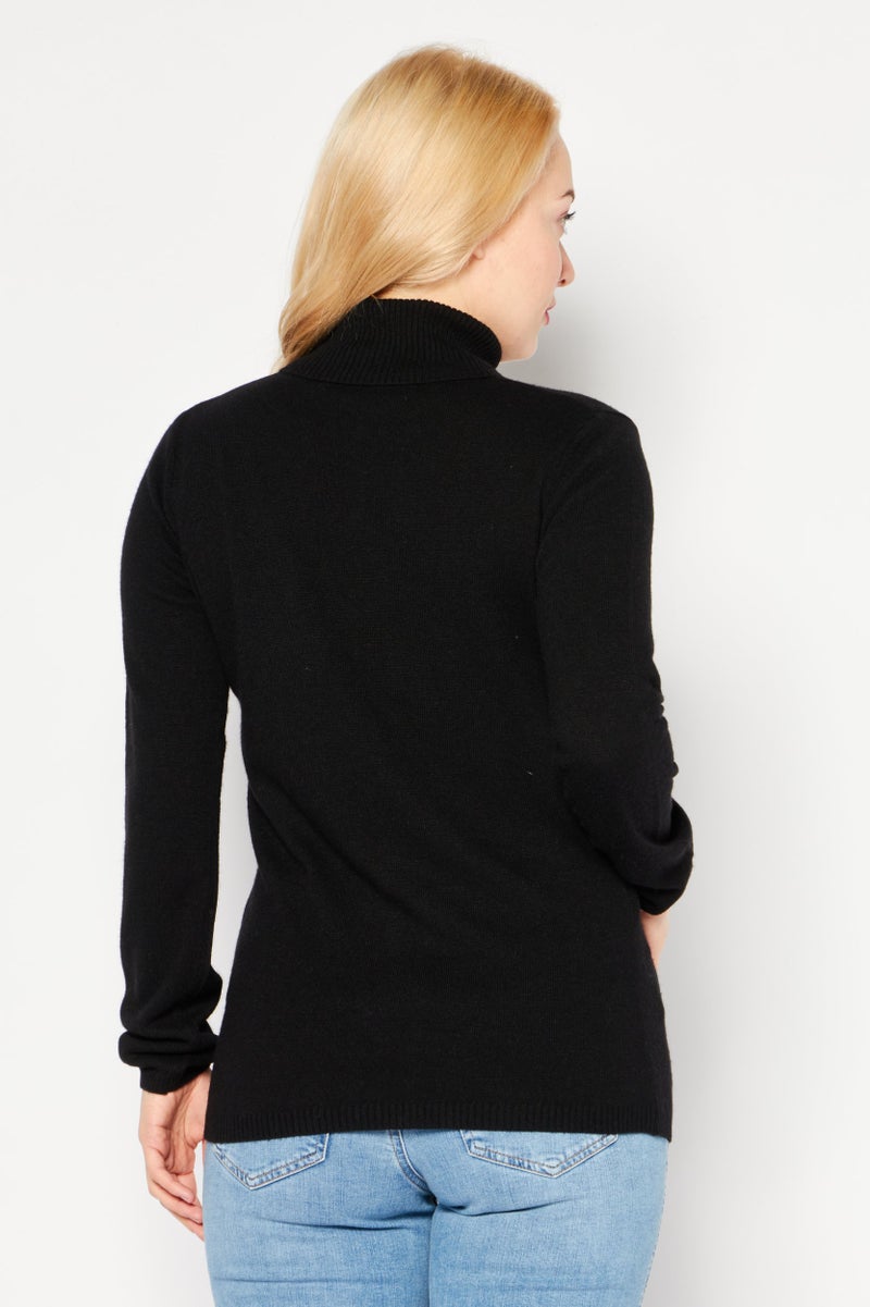 Cavalli Class Women High Neck Knitted Sweater, Black - Image 4