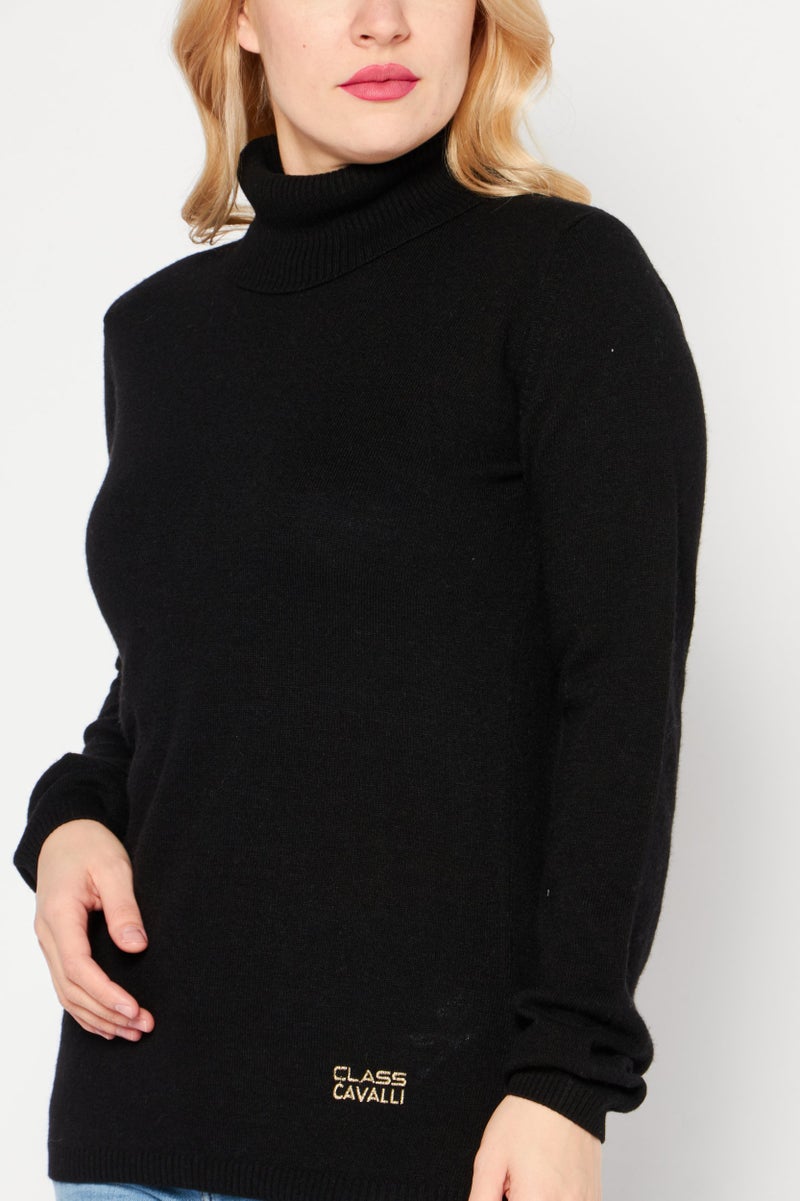 Cavalli Class Women High Neck Knitted Sweater, Black - Image 3