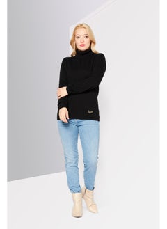 Cavalli Class Women High Neck Knitted Sweater, Black  - Image 3