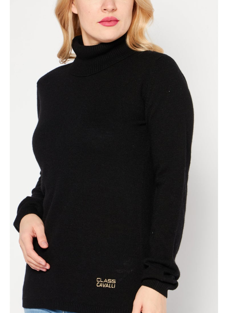 Cavalli Class Women High Neck Knitted Sweater, Black - Image 5