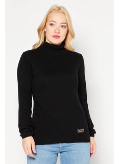 Cavalli Class Women High Neck Knitted Sweater, Black  - Image 1