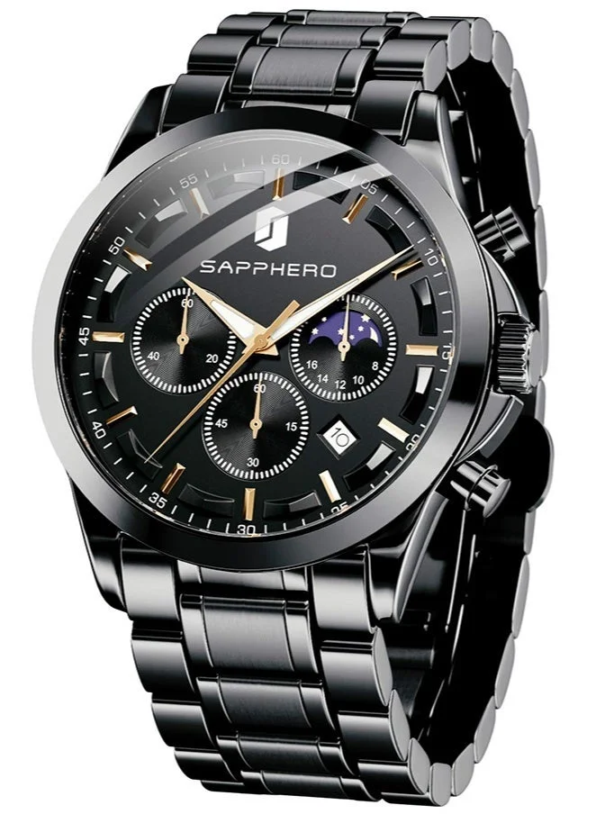 Sapphero SAPPHERO Chronograph Watches for Men, Original Business Casual Stainless Steel Analog Watch 50M Waterproof Luminous Watches with Date Dial, Mens Gift