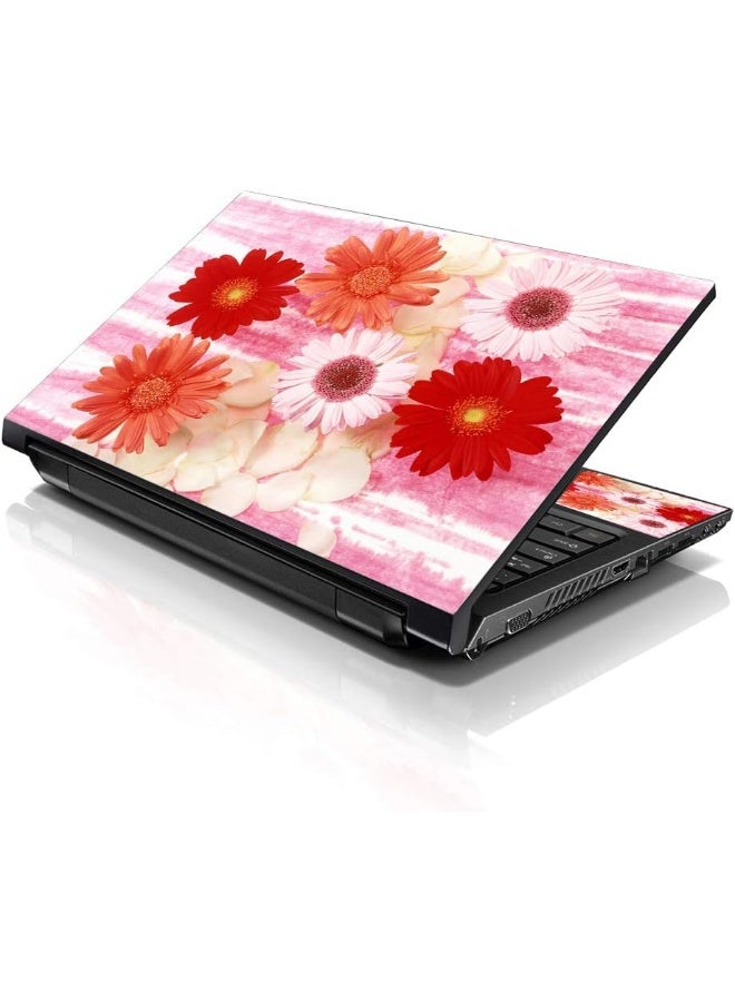 LSS Laptop 15 15.6 Skin Cover with Colorful Red Daisy Floral Pattern for HP Dell Lenovo Apple Asus Acer Compaq - Fits 13.3" 14" 15.6" 16" (2 Wrist Pads Free) - Image 1