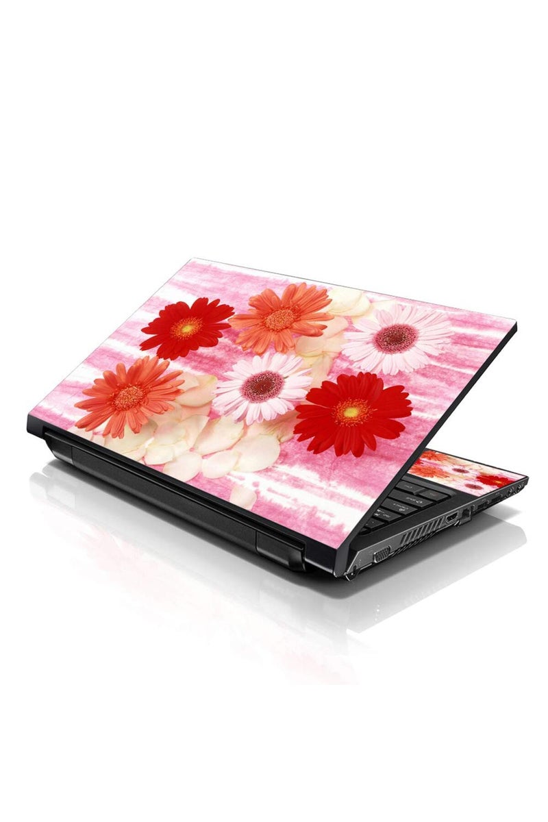 LSS Laptop 15 15.6 Skin Cover with Colorful Red Daisy Floral Pattern for HP Dell Lenovo Apple Asus Acer Compaq - Fits 13.3" 14" 15.6" 16" (2 Wrist Pads Free) - Image 1