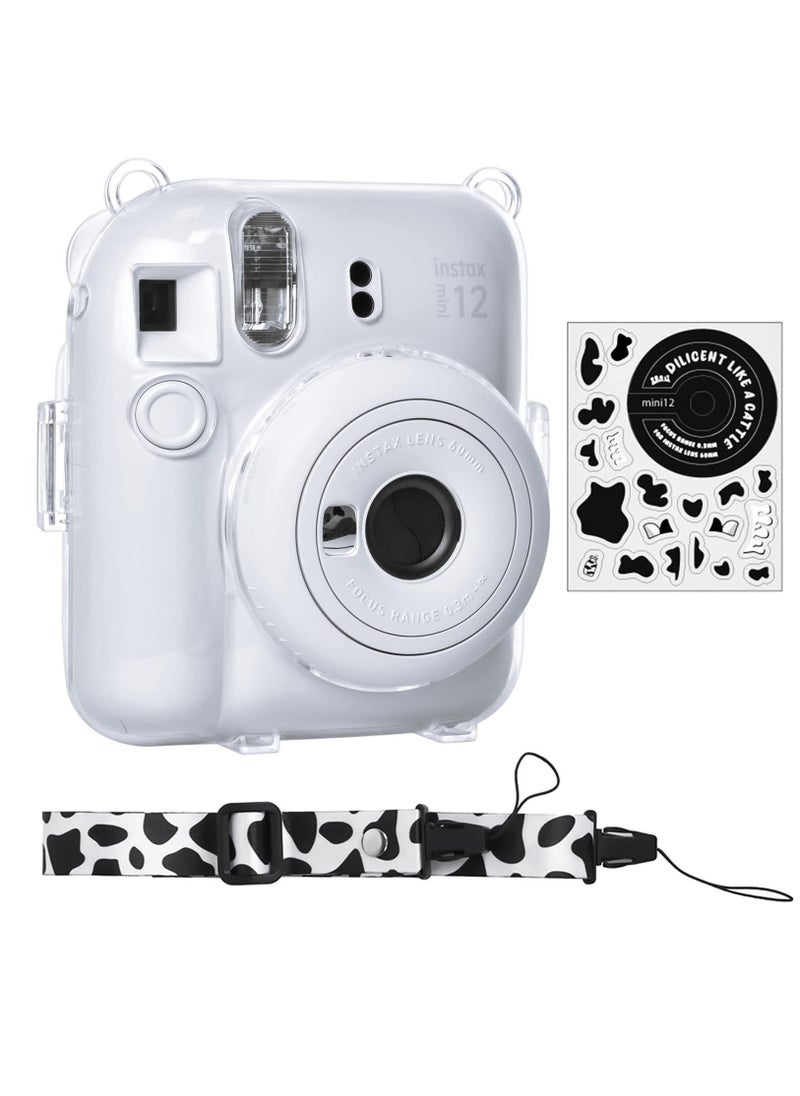 Clear Case for Fuji Instax Mini 12/Polaroid Mini 12, Case for Fujifilm Instax Mini 12 Instant Camera with Back Photos Pocket, Shoulder Strap and Beautiful Sticker - Image 1